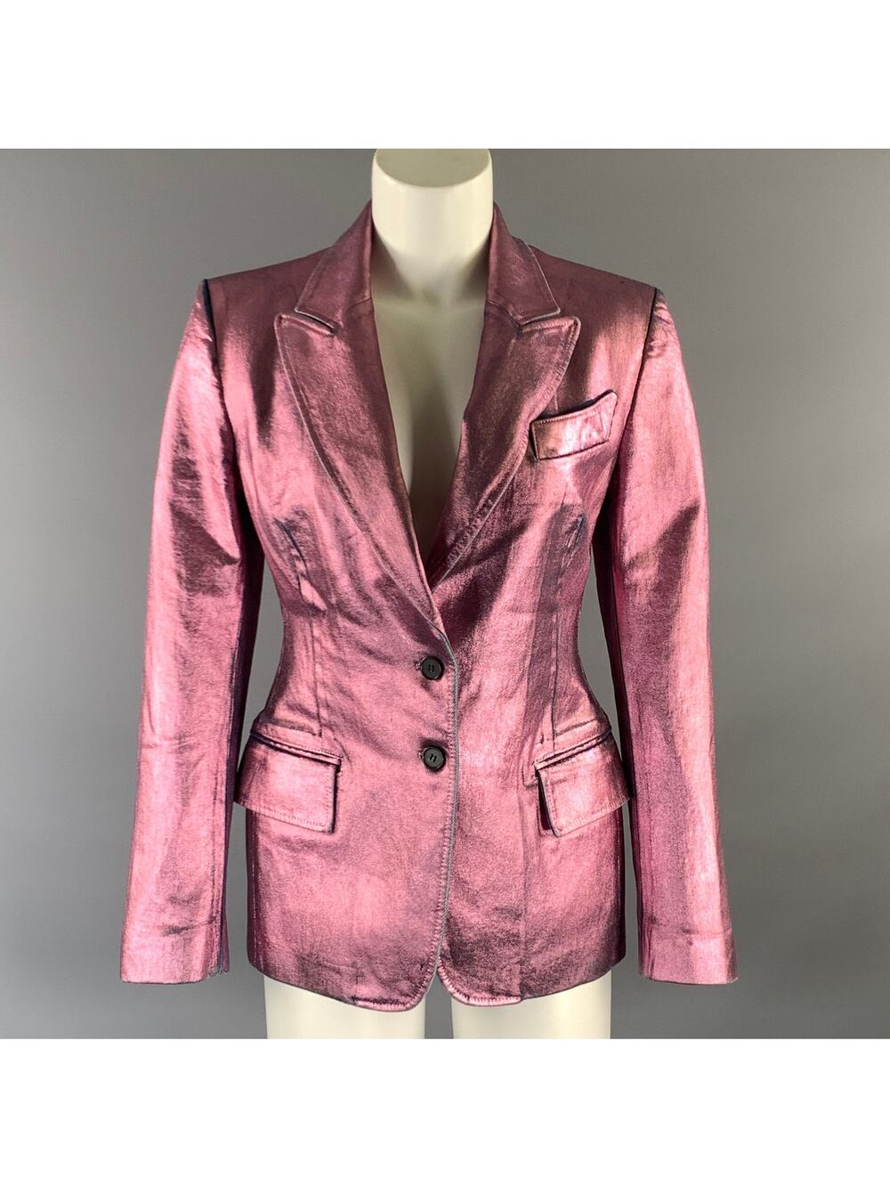 TOM FORD Size XS Pink Denim Metallic Peak Lapel Jacket Indoor Blazer